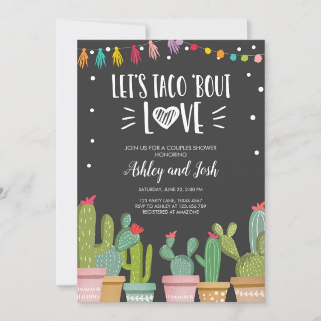 Taco Bout Love Fiesta Couples Shower Invite Cactus (Front)