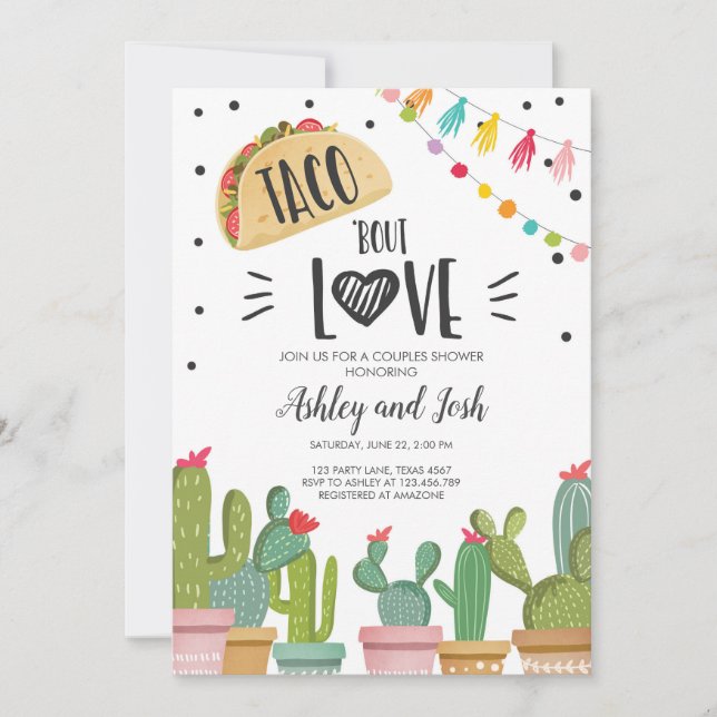 Taco Bout Love Fiesta Couples Shower Invite Cactus (Front)