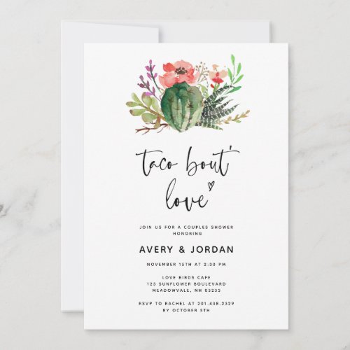 Taco Bout Love Floral Cactus Photo Couples Shower Invitation