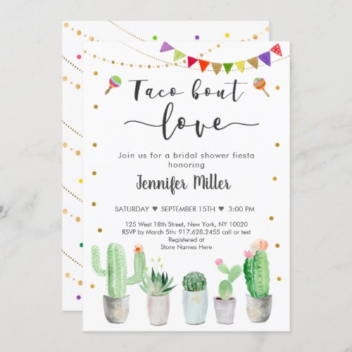 Taco Bout Love Gold Fiesta Cactus Bridal Shower Invitation
