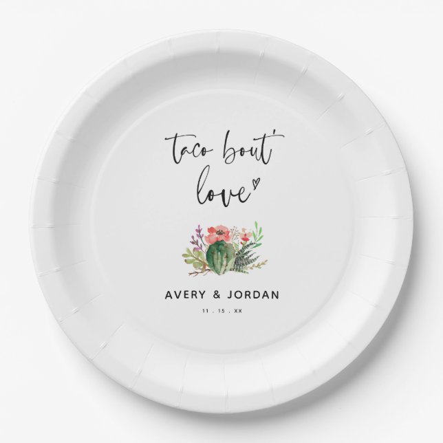 Taco Bout Love Mexican Cactus Succulent Wedding  Paper Plates (Front)