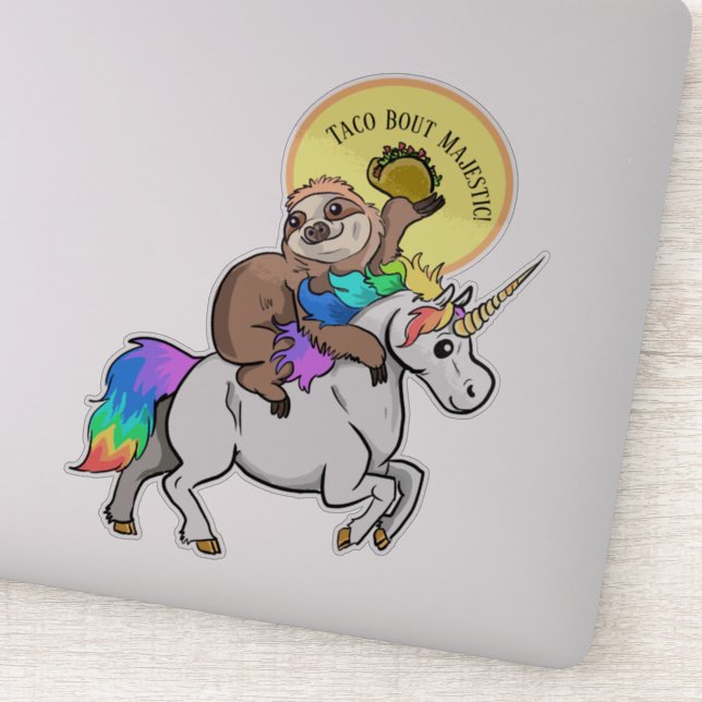 Taco Bout Majestic Sloth Riding Unicorn Sticker (Detail)