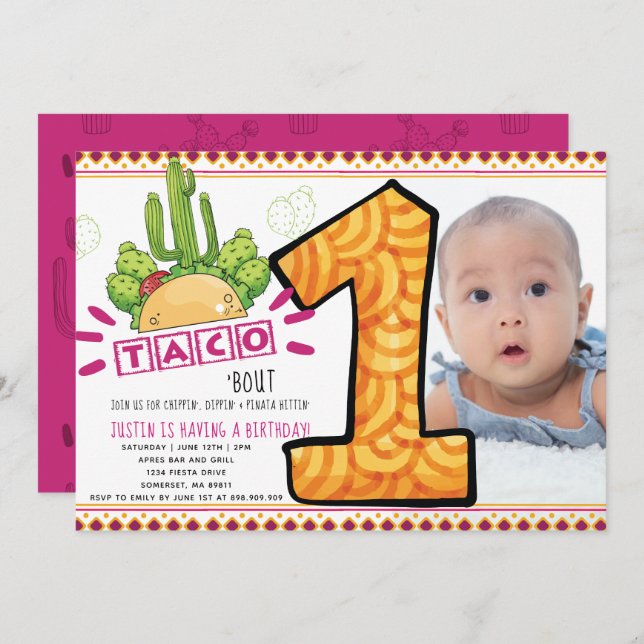 Taco Bout One | First Birthday Fiesta Photo Invitation (Front/Back)