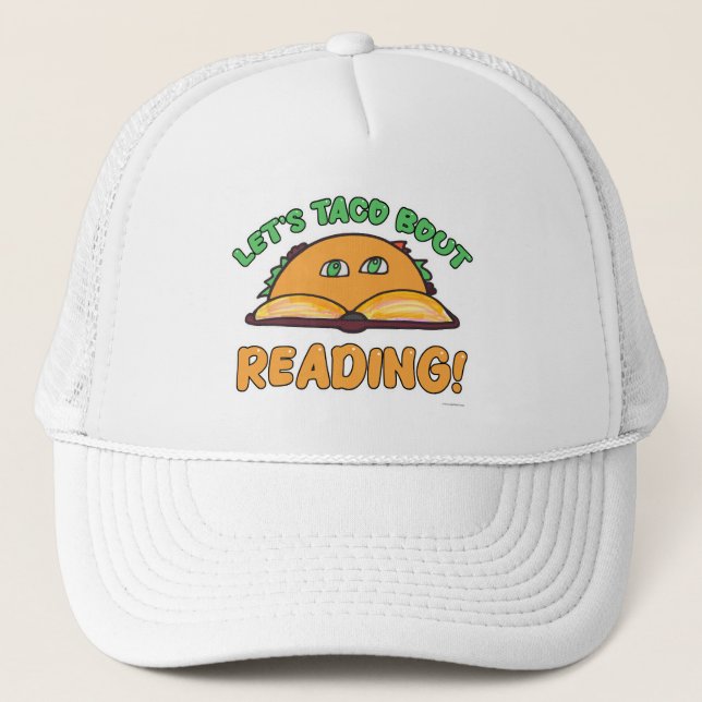 Taco Bout Reading Fun Cartoon Book Art Trucker Hat (Front)