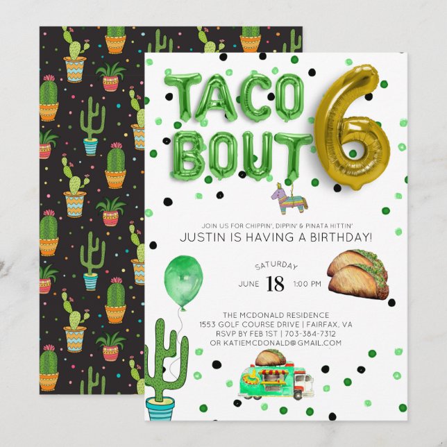 Taco Bout Six | Sixth Birthday Invitation (Front/Back)