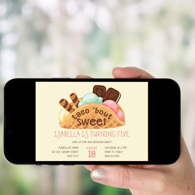 Taco Bout Sweet Waffle Ice Cream Birthday Invitation (Front Digital)