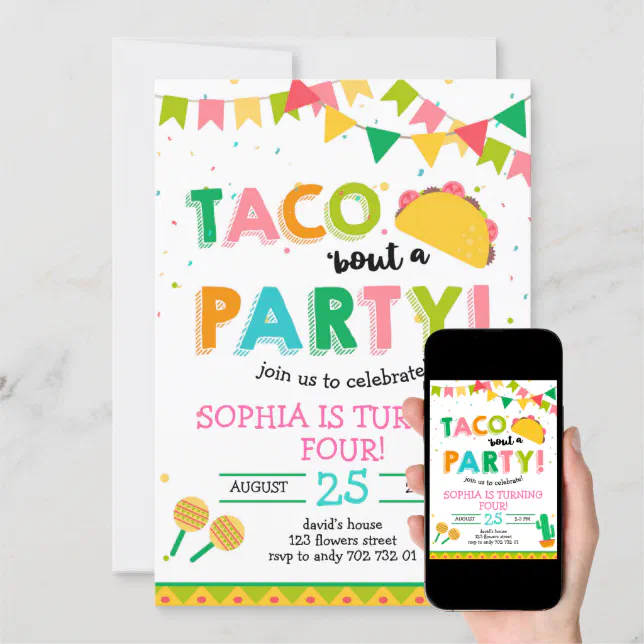 Taco 'bout the Party Girl Fiesta Birthday Pink Invitation | Zazzle