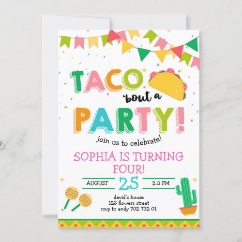 Taco bout the Party Girl Fiesta Birthday Pink Invitation