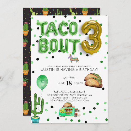 Taco Bout Three  Third Birthday Invitation