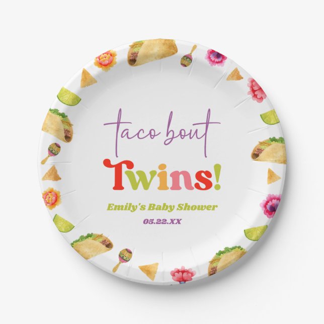 Taco Bout Twins! Fiesta Baby Shower Paper Plates (Front)