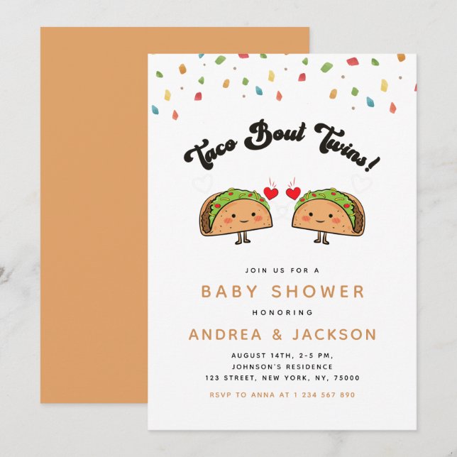 Taco Bout Twins Fiesta Groovy Retro Baby Shower Invitation (Front/Back)