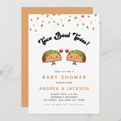 Taco Bout Twins Fiesta Groovy Retro Baby Shower Invitation