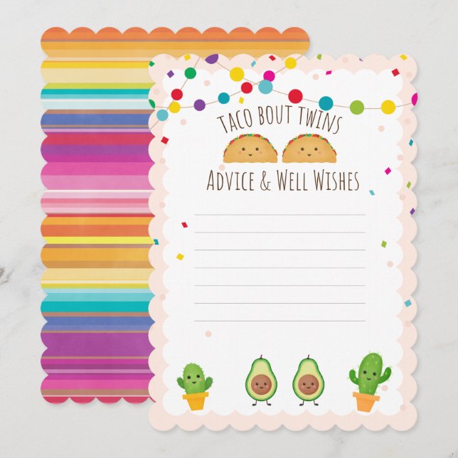 Taco bout Twins! Fiesta theme Advice & Well wishes Invitation (Front/Back)