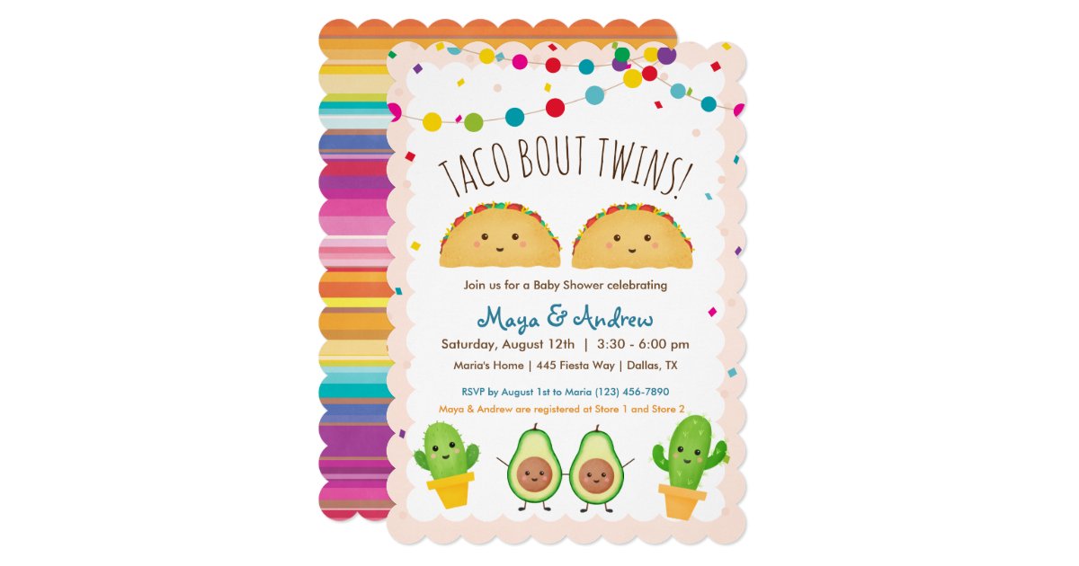 Taco bout Twins! Fiesta theme Twin Baby Shower Invitation