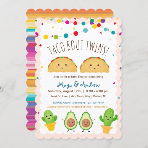 Taco bout Twins  Fiesta theme Twin Baby Shower Invitation