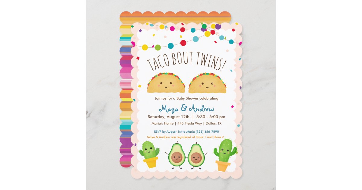 Taco bout Twins!  Fiesta theme Twin Baby Shower Invitation