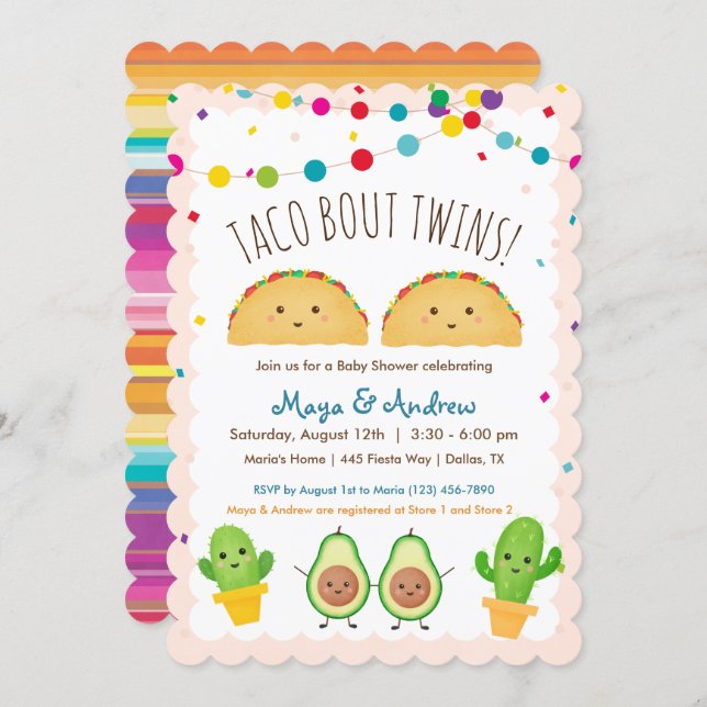 Taco bout Twins!  Fiesta theme Twin Baby Shower Invitation (Front/Back)