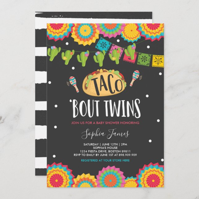 Taco 'Bout Twins Fiesta Twin Baby Shower Invitatio Invitation (Front/Back)
