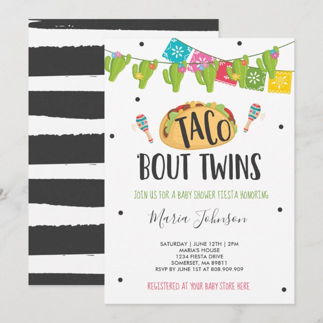 Taco 'Bout Twins Fiesta Twin Baby Shower Invitation (Front/Back)