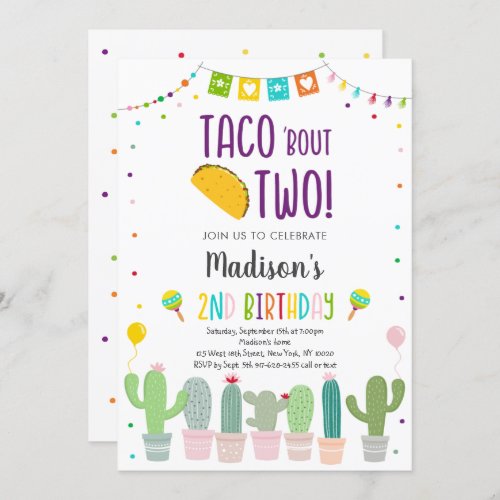 Taco Bout Two Cactus Fiesta Birthday Invitation