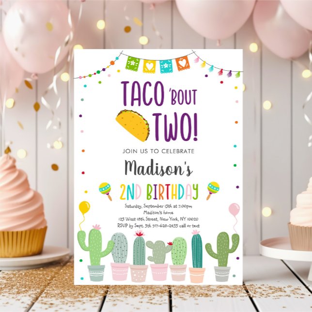 Taco 'Bout Two Cactus Fiesta Birthday Invitation (Creator Uploaded)
