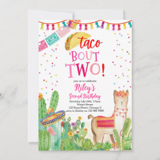 Taco Bout Two Fiesta Girl 2nd Birthday Invitation