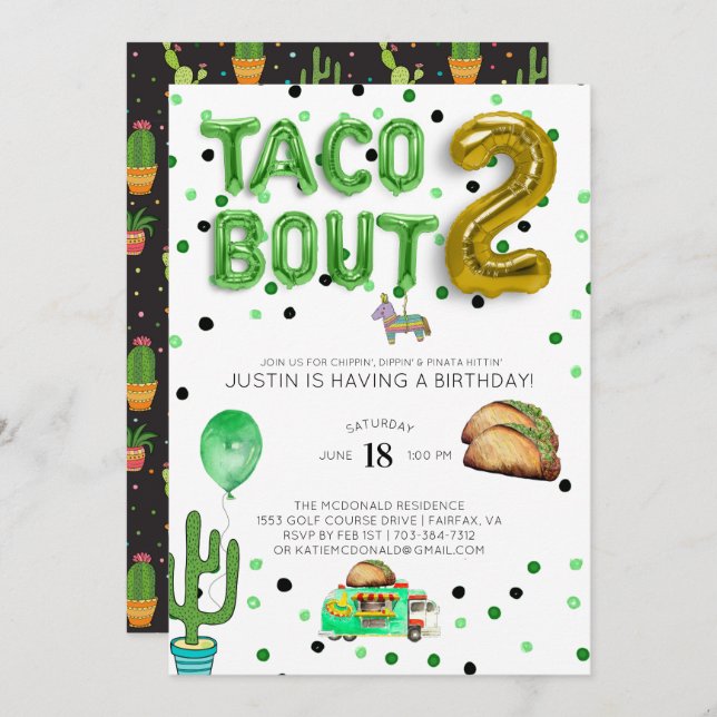Taco Bout Two | Second Birthday Invitation (Front/Back)
