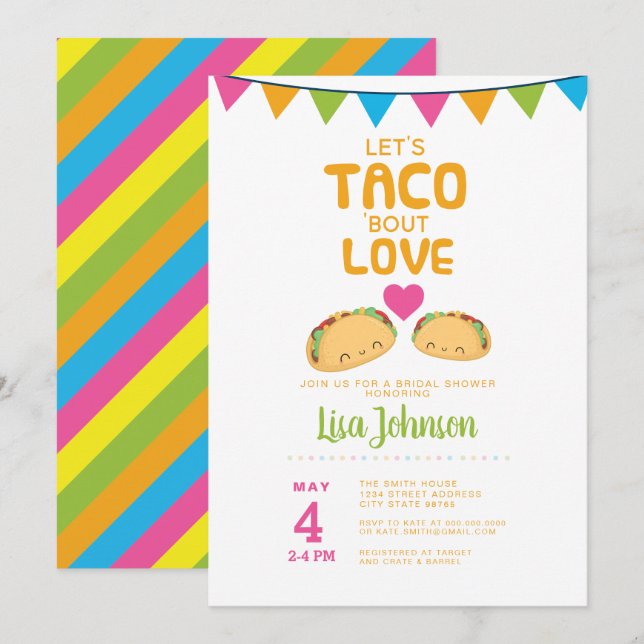 Taco Bridal Shower fiesta// Taco 'Bout Love Invitation (Front/Back)