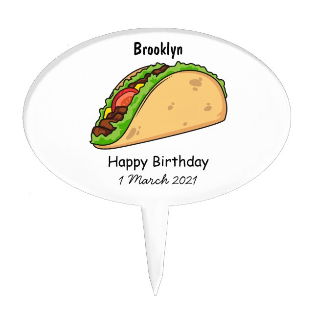 Taco cartoon illustration cake topper (Front)