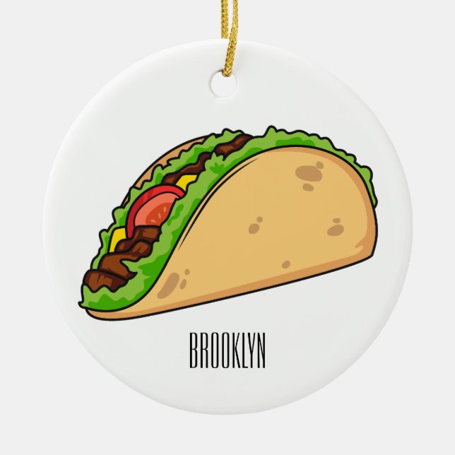 Taco cartoon illustration  ceramic ornament (Front)