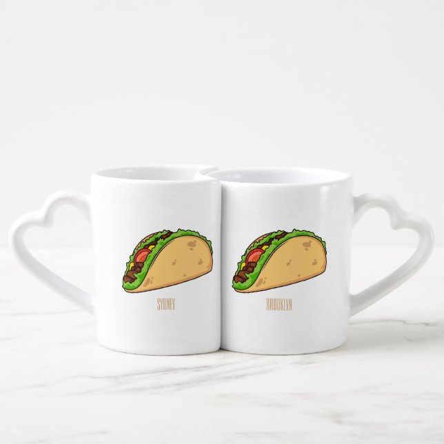 Taco cartoon illustration coffee mug set (Back Nesting)