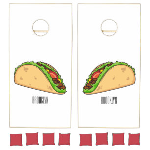 Taco cartoon illustration cornhole set