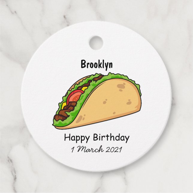 Taco cartoon illustration favor tags (Front)