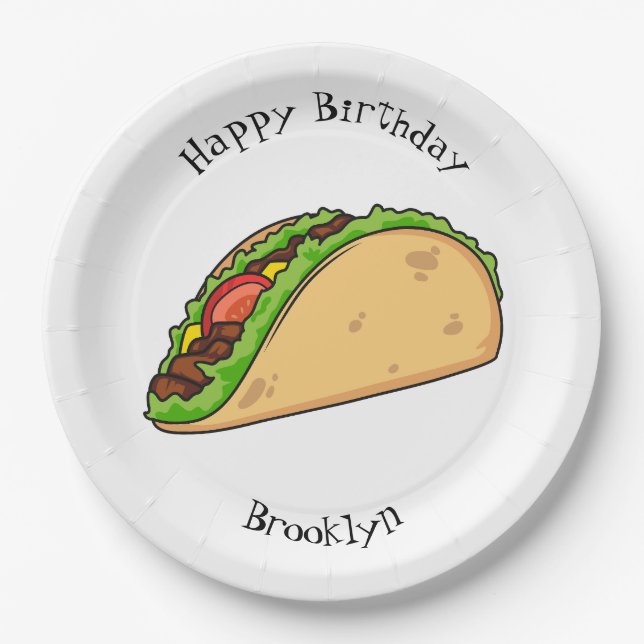 Taco cartoon illustration paper plates (Front)