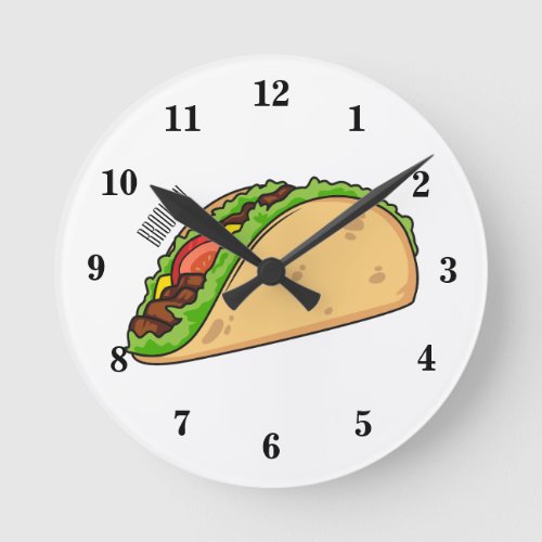 Taco cartoon illustration round clock