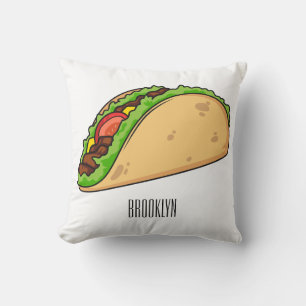 Taco cartoon illustration throw pillow