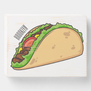 Taco cartoon illustration  wooden box sign