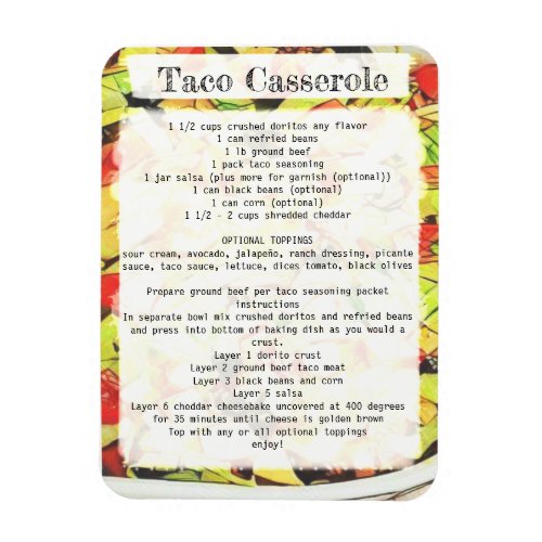 Taco casserole recipe card magnet