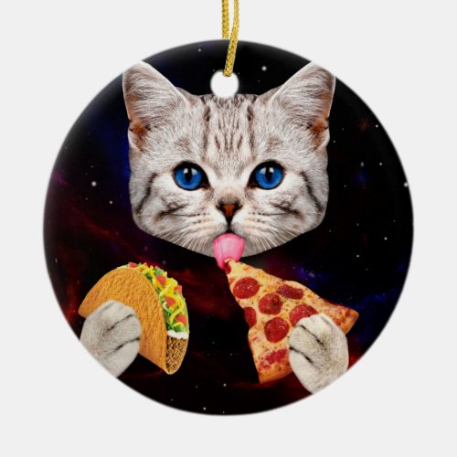 Taco Cat and pizza Ceramic Ornament
