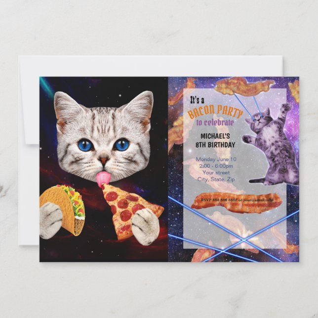 Taco, Cat and pizza Invitation (Front)