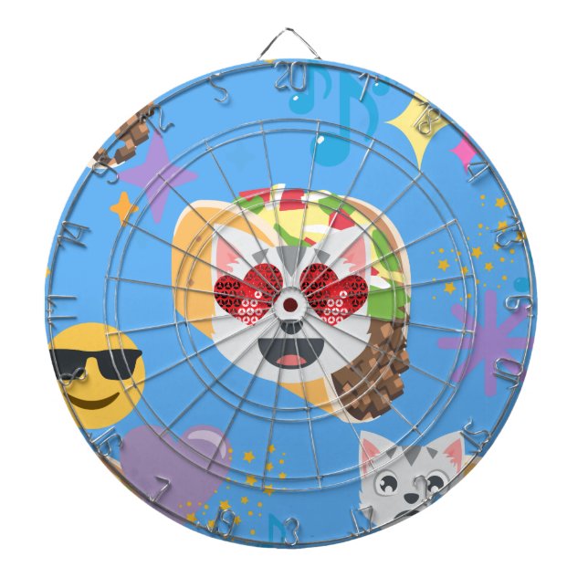 taco cat emoji dartboard with darts (Front)