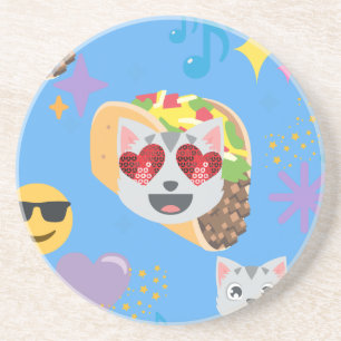 taco cat emoji sandstone coaster