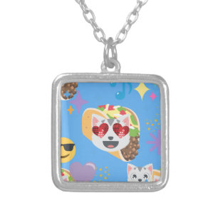 taco cat emoji silver plated necklace