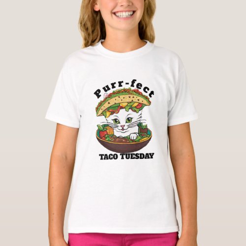 Taco_Cat Humor Tee Kids Purr_fect Taco Tuesdays T_Shirt