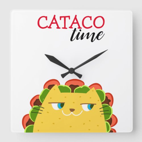 Taco Cat Kawaii Square Wall Clock