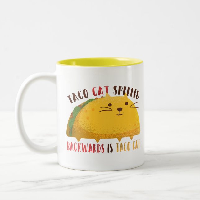 Taco Cat Palindrome Two-Tone Coffee Mug (Left)