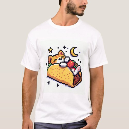 Taco cat t_shirt _ cartoon pixel art