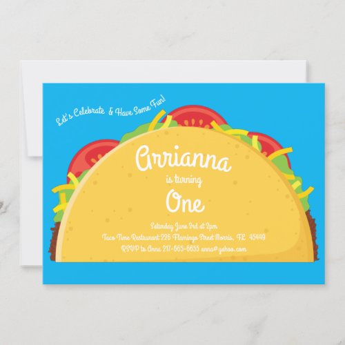 Taco Cute Mexican Food Kids 1st Birthday Party Invitation