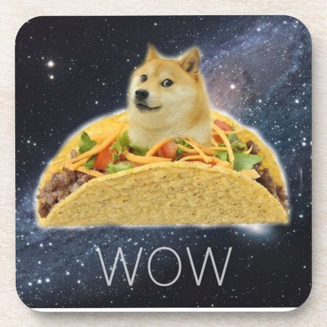 Taco Doge In Space. Wow. Drink Coaster (Front)