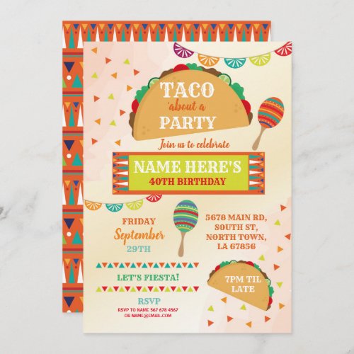 Taco Fiesta Birthday Party Mexican Bright Fun Invitation
